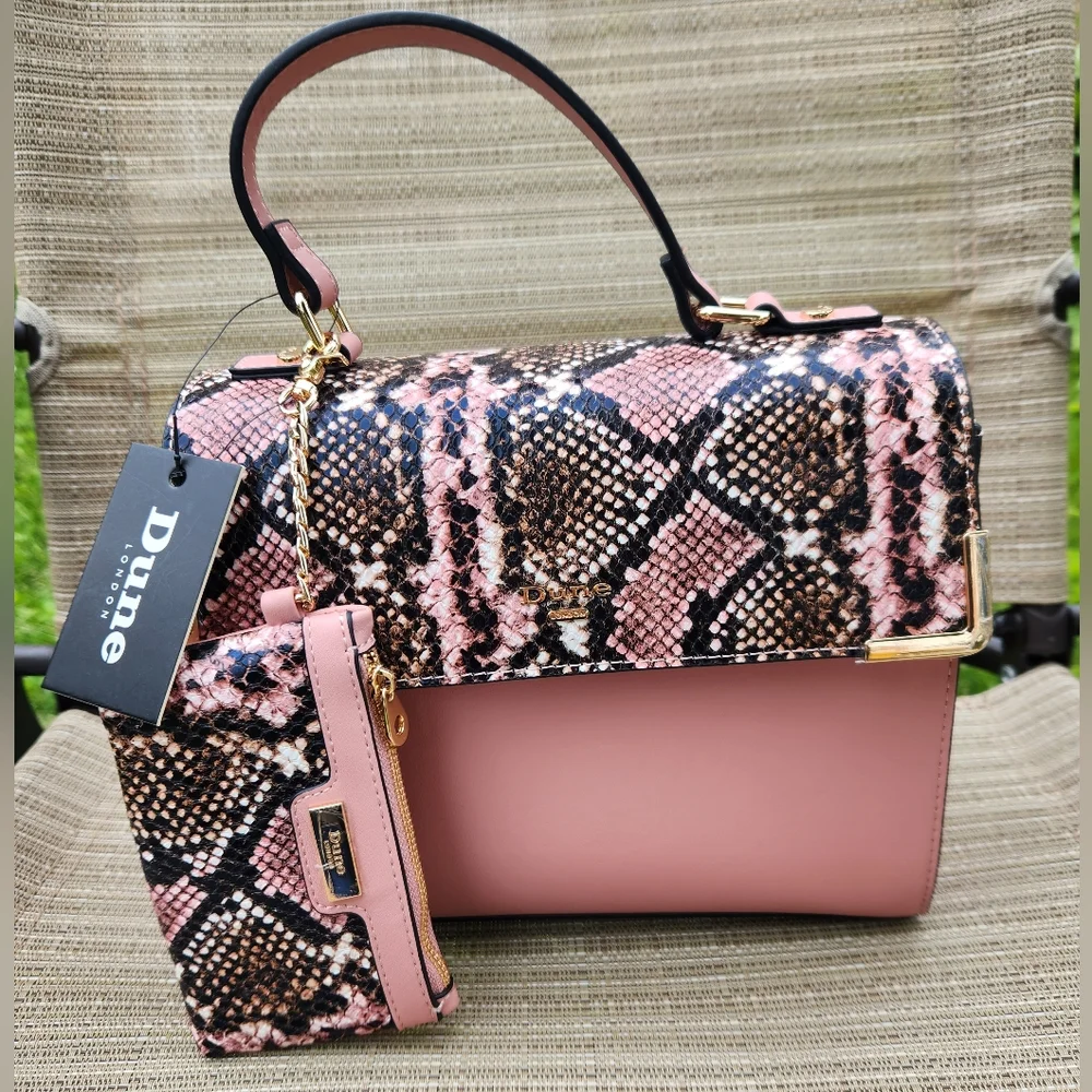 NWT Dune London Pink Snake Print Handbag Adjustable Crossbody